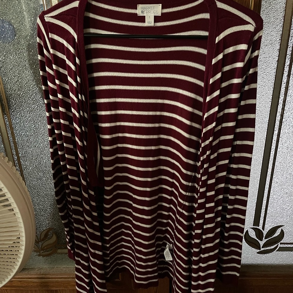 Market & Spruce Red Striped Cardigan Sweater